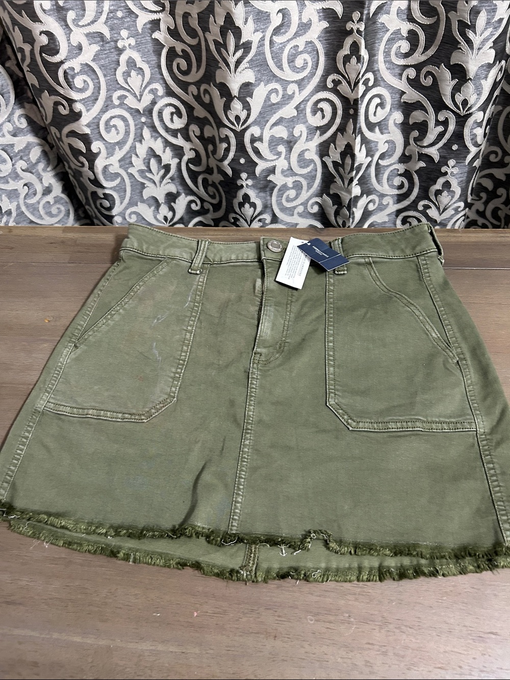 Aeropostale Olive Green Frayed-Hem Mini Skirt